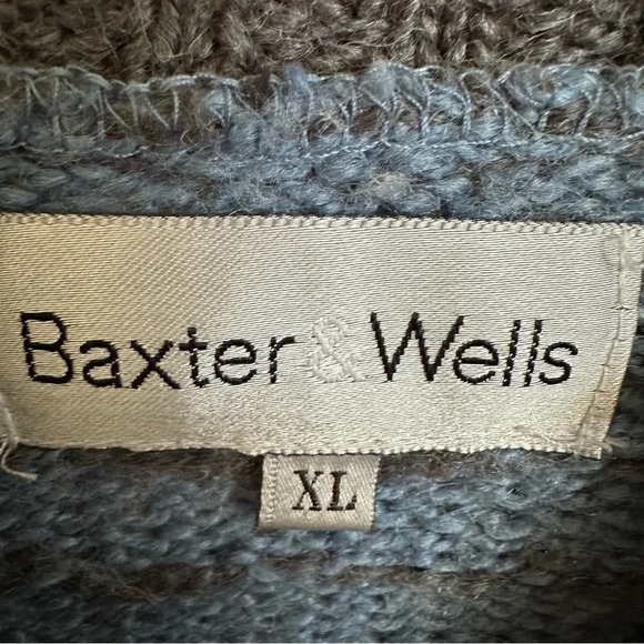Vintage Baxter & Wells XL Blue Reindeer Fair Isle Mockneck Sweater Cozy Winter - Picture 3 of 5